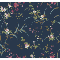 Navy Blossom Branches Wallpaper