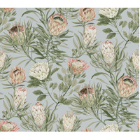 Dusty Blue & Coral Protea Wallpaper