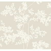 Light Taupe & White Lunaria Silhouette Wallpaper