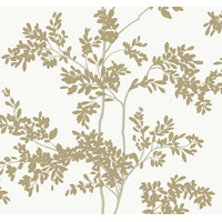 White & Gold Lunaria Silhouette Wallpaper