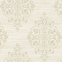 Medallion on Grass Weave Textured Wallpaper